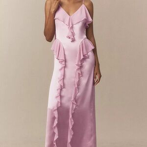 SOLD: Anthropologie- Mare Mare Sleeveless Ruffled Satin Chiffon Maxi Dress
